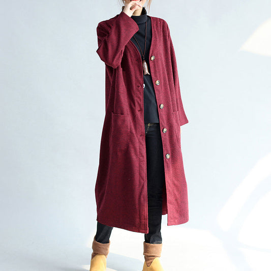 rote Winter-Baumwoll-Cardigans in Übergröße mit langen Ärmeln aus Wolle im Vintage-Stil