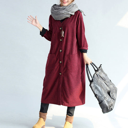 rote Winter-Baumwoll-Cardigans in Übergröße mit langen Ärmeln aus Wolle im Vintage-Stil