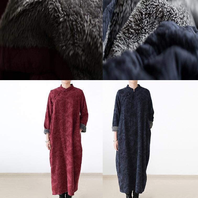 rote Winterkleider Plus Size Leinenkleid 2024 neues dickes Samtinnenkleid Kaftane Vintage-Stil