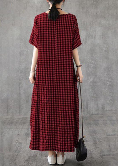 Blue Plaid Linen Dresses Summer Cotton Dress - SooLinen