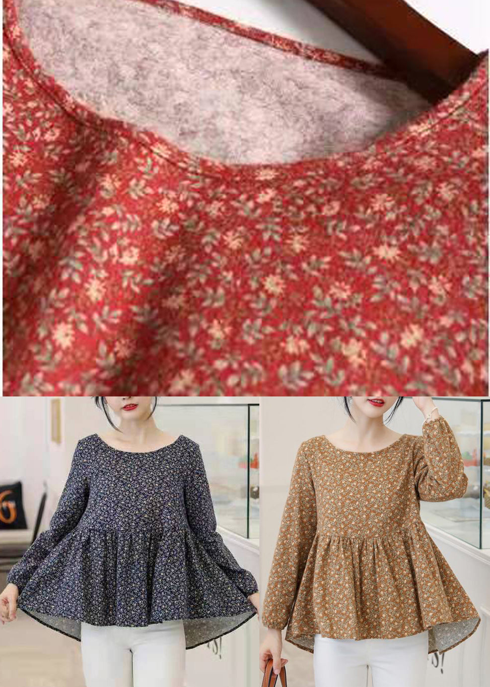 Retro Gelb Print Baumwolle Shirt Top Asymmetrische Langarm