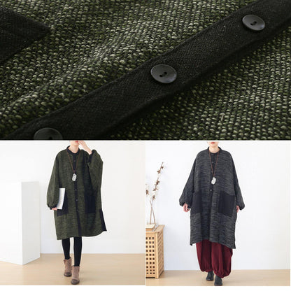 spring army green knit cardigans trendy plus size spring o neck knitted coat - SooLinen