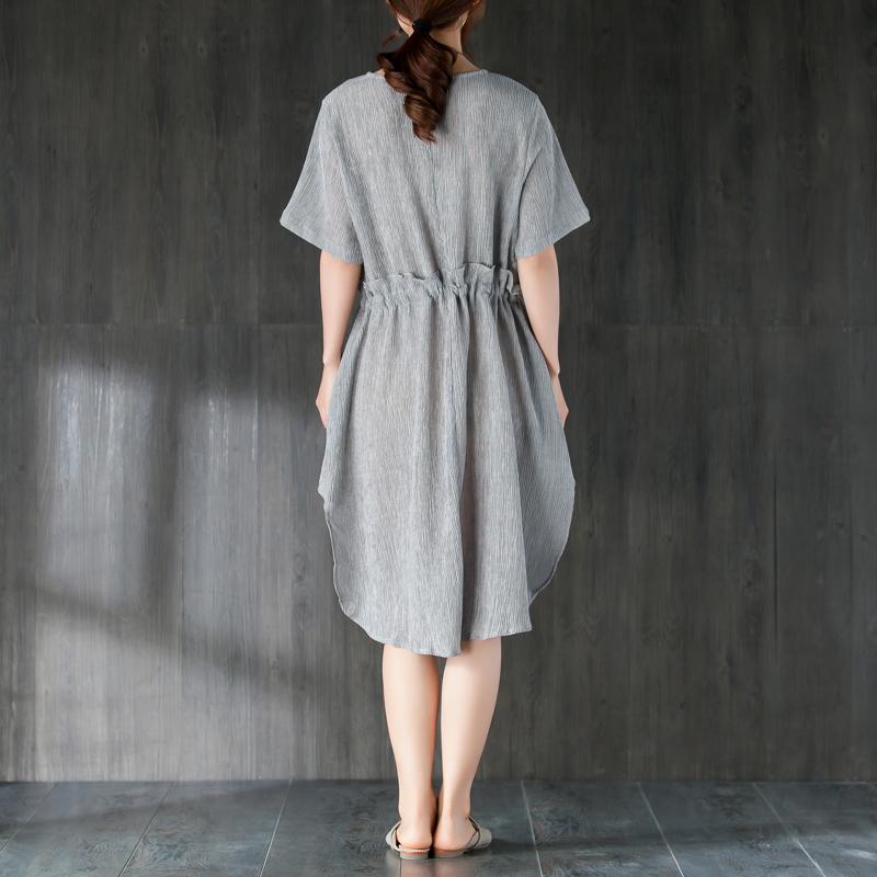 stylische Midi-Baumwollkleider Locker sitzendes graues Damen-Sommerkleid mit Rüschen und Schleife