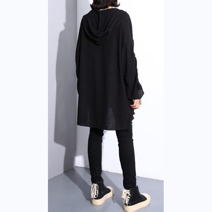 stylish black cotton blended oversized Hooded baggy clothing tops women long sleeve asymmetrical design cotton clothing