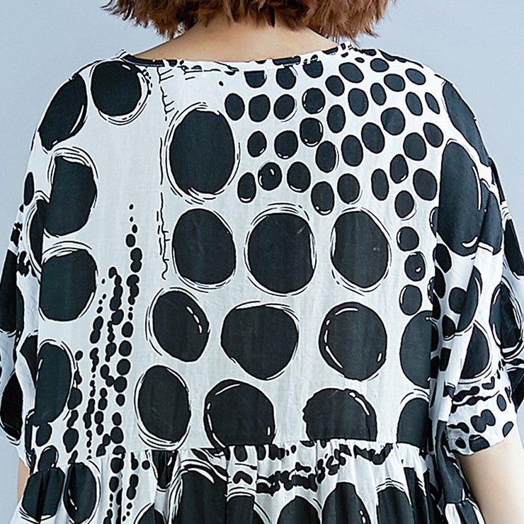 stylish black cotton linen maxi dress oversized short sleeve print baggy dresses cotton gown casual v neck traveling clothing