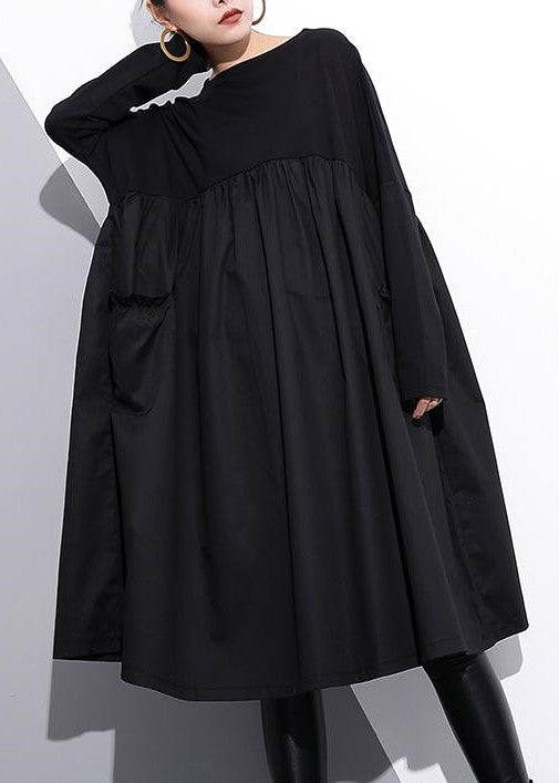 stylisches schwarzes Etuikleid aus Baumwolle Plus Size Baumwollkleidungskleid Elegantes Patchworkkleid aus Baumwolle mit hoher Taille
