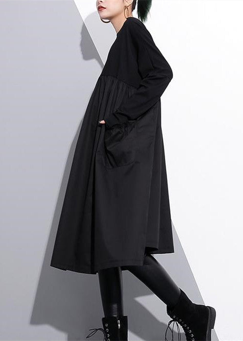 stylisches schwarzes Etuikleid aus Baumwolle Plus Size Baumwollkleidungskleid Elegantes Patchworkkleid aus Baumwolle mit hoher Taille