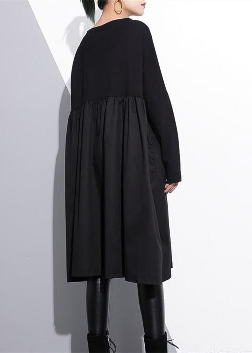 stylisches schwarzes Etuikleid aus Baumwolle Plus Size Baumwollkleidungskleid Elegantes Patchworkkleid aus Baumwolle mit hoher Taille