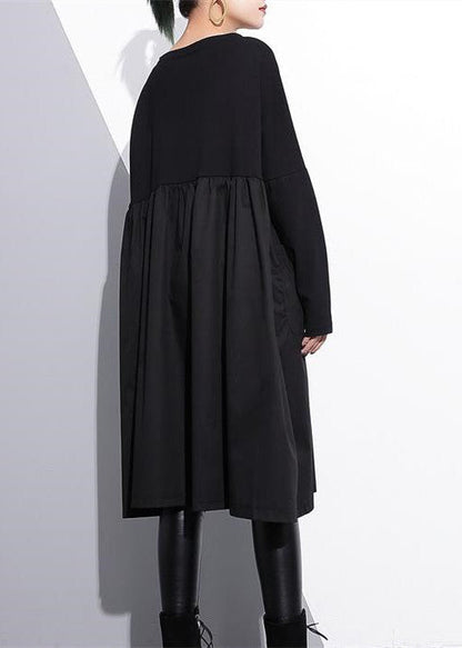 stylisches schwarzes Etuikleid aus Baumwolle Plus Size Baumwollkleidungskleid Elegantes Patchworkkleid aus Baumwolle mit hoher Taille