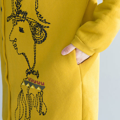 stylisches schwarzes Baumwolltops Oversize-Baumwolle O-Ausschnitt Naturpullover Print Button Down T-Shirt