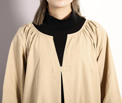 stylisches schwarzes Herbstkleid in Übergröße Rollkragen-Maxikleid aus Baumwollmischung Vintage-Vorderseite offen falsche zweiteilige Kaftane aus Baumwollmischung