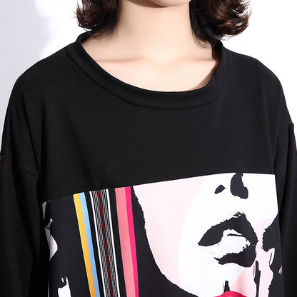 stylish black silk cotton blended dress casual O neck asymmetrical design gown casual patchwork baggy dresses