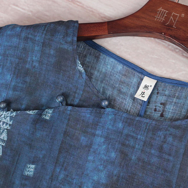 stilvolle blaue Leinenkleider trendige Plus-Size-O-Ausschnitt-Kaftane mit extra großem Saum 2018 Kurzarm-Baggy-Kleider-Kaftane
