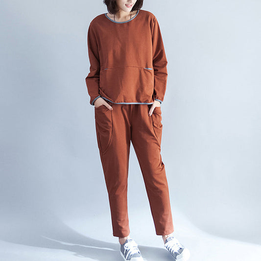 stylisches braunes Baumwollpullover-Oversize-Patchwork-T-Shirt