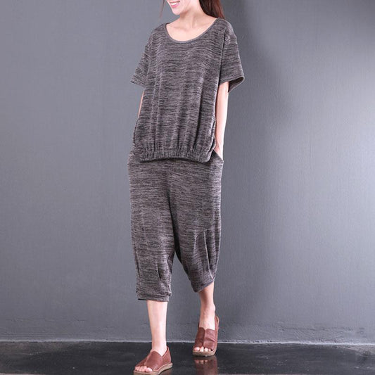 stylische Baumwolloberteile in Übergröße, kurzärmeliges, lässiges Strick-Zweiteiler-Set für Damen