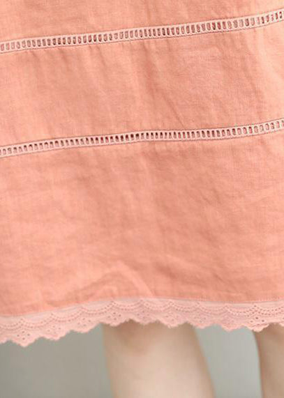 stylisches hellblaues Leinen Etuikleid Oversize Hemdkleid Damen Patchwork Spitze aushöhlen Leinen Baumwollkleid