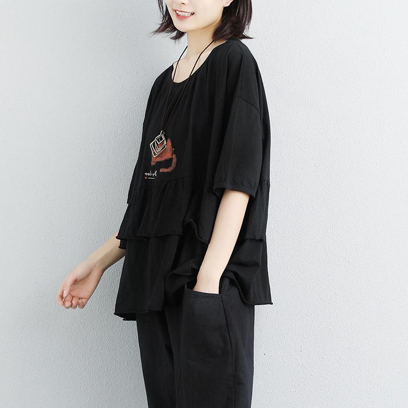 Stilvolles T-Shirt aus natürlicher Baumwolle Locker sitzende, lockere Damen-Baumwoll-Rundhals-Print-Weiß-Tops