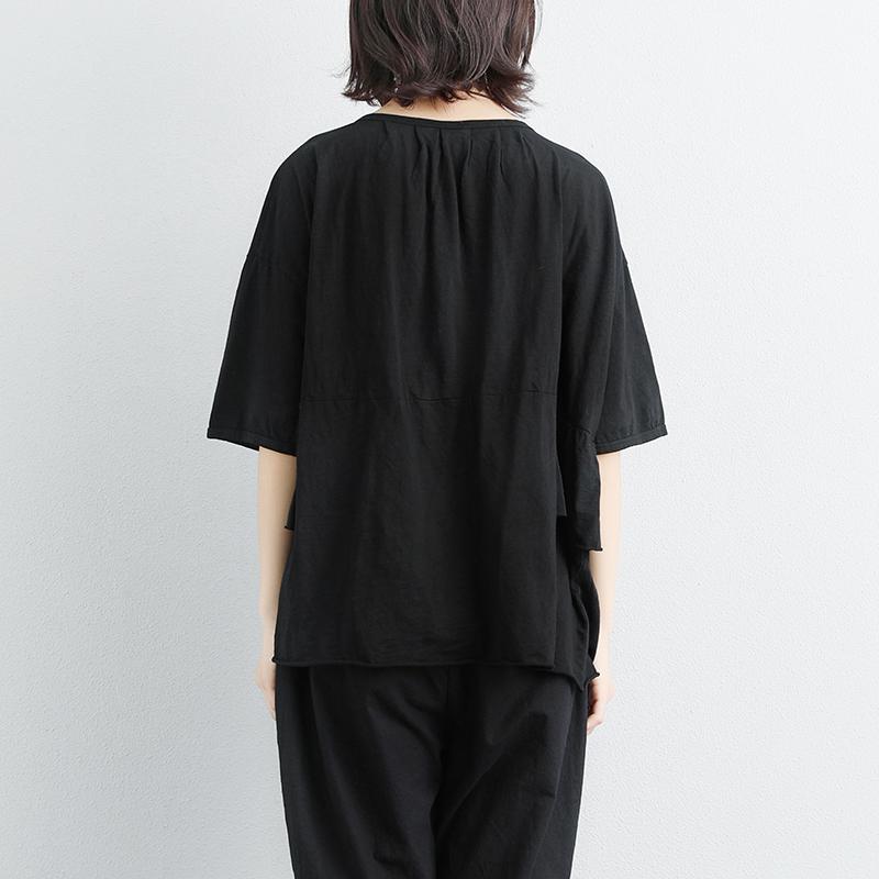 Stilvolles T-Shirt aus natürlicher Baumwolle Locker sitzende, lockere Damen-Baumwoll-Rundhals-Print-Weiß-Tops