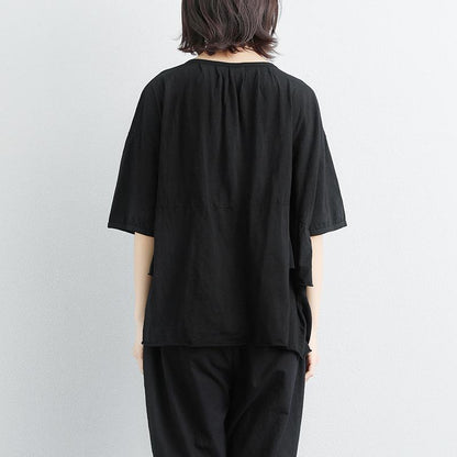 Stilvolles T-Shirt aus natürlicher Baumwolle Locker sitzende, lockere Damen-Baumwoll-Rundhals-Print-Weiß-Tops