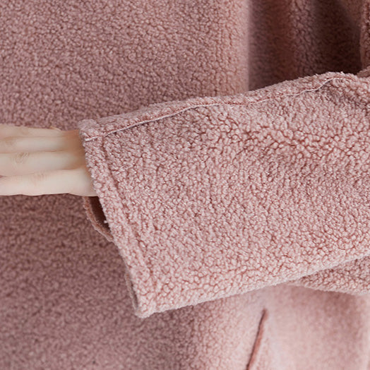 stylisches rosa Frühlings-Baumwollkleid Oversize Langarm dicke Frühlingskleider große Taschen