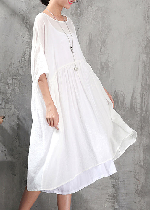 Stilvolles weißes Baumwollkleid Plus Size Kleidung Baumwollkleid Neue Kurzarm Baggy Kleider O Hals Baumwollkleid