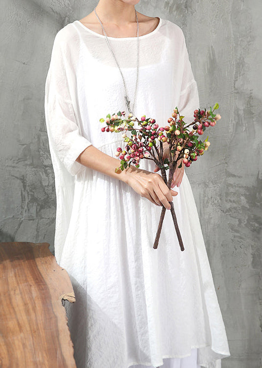 Stilvolles weißes Baumwollkleid Plus Size Kleidung Baumwollkleid Neue Kurzarm Baggy Kleider O Hals Baumwollkleid