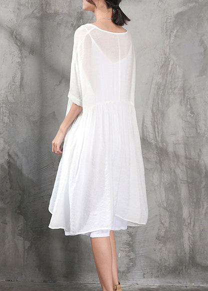 Stilvolles weißes Baumwollkleid Plus Size Kleidung Baumwollkleid Neue Kurzarm Baggy Kleider O Hals Baumwollkleid