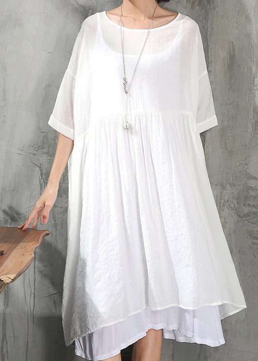Stilvolles weißes Baumwollkleid Plus Size Kleidung Baumwollkleid Neue Kurzarm Baggy Kleider O Hals Baumwollkleid