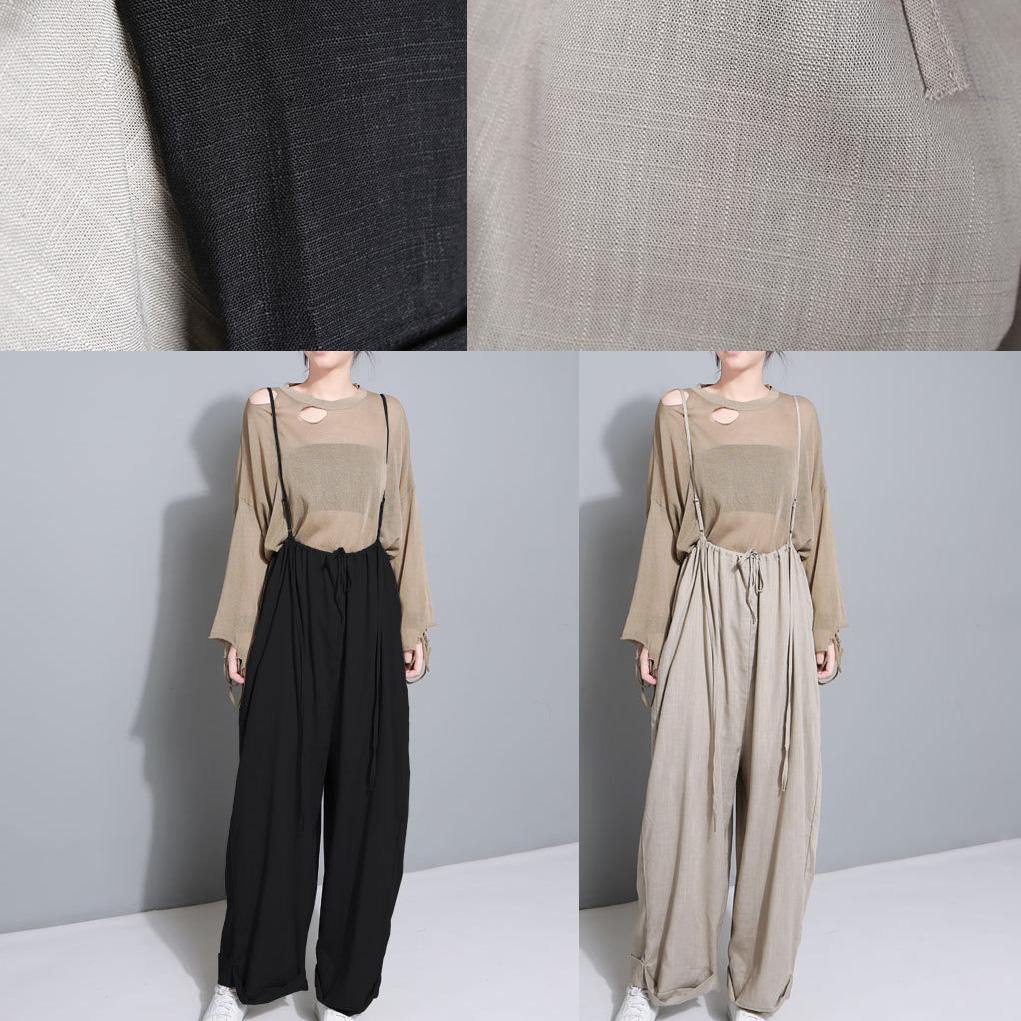 stylish women khaki cotton linen wide leg pants multiple wearing methods pants - SooLinen