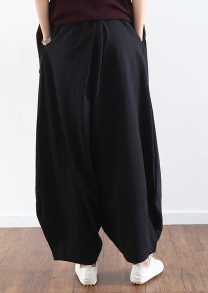 Sommer casual schwarz stickerei baumwolle leinen reisen hosen lose frauen breite bein hose
