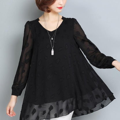 Sommer lässige schwarze Spitze T-Shirt lose Mode Langarm-Tops