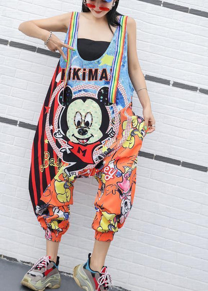 summer fashion cartoon prints strap pants plus size jumpsuit pants - SooLinen