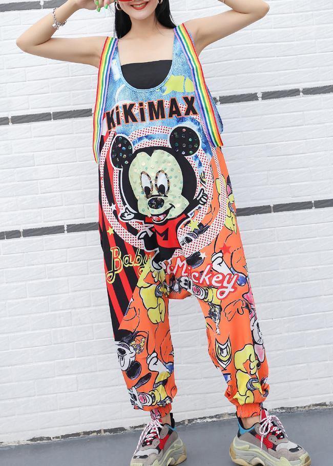 summer fashion cartoon prints strap pants plus size jumpsuit pants - SooLinen