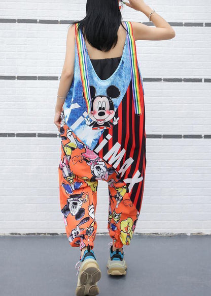 summer fashion cartoon prints strap pants plus size jumpsuit pants - SooLinen