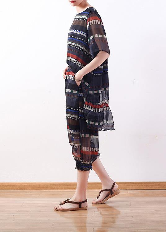 summer new original design loose stripes  chiffon casual seven points harem pants - SooLinen