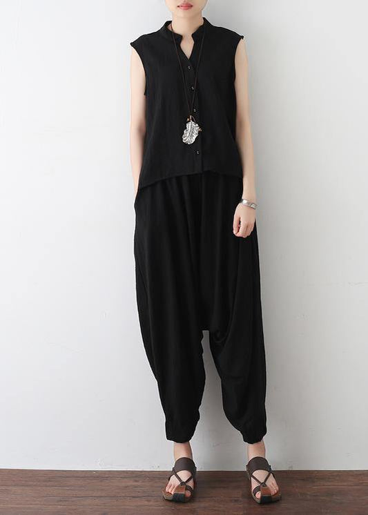 summer new sleeveless pullover tops with elastic waist pants - SooLinen