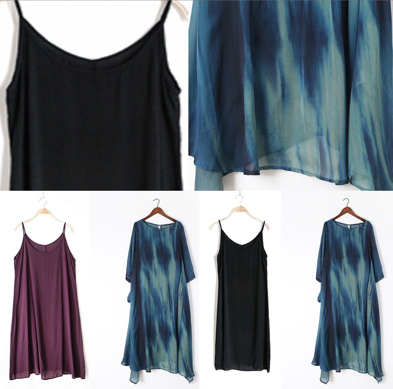 die meerblauen Seidenkleider mit Print, lässige lange Seidenkaftane in Übergröße, übergroße Kleider mit Armbandärmeln