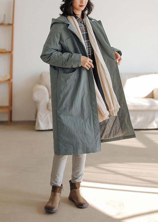 thick Loose fitting warm coat gray green o neck thick womens coats - SooLinen