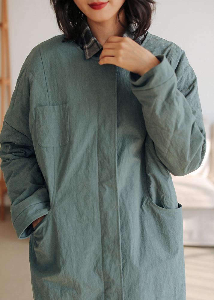 thick Loose fitting warm coat gray green o neck thick womens coats - SooLinen