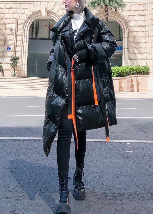 thick black Parkas for women plus size clothing stand collar patchwork winter coats - SooLinen