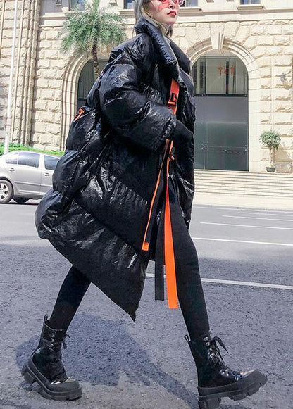 thick black Parkas for women plus size clothing stand collar patchwork winter coats - SooLinen