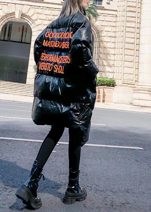 thick black Parkas for women plus size clothing stand collar patchwork winter coats - SooLinen