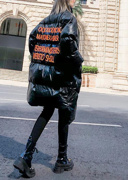 thick black Parkas for women plus size clothing stand collar patchwork winter coats - SooLinen