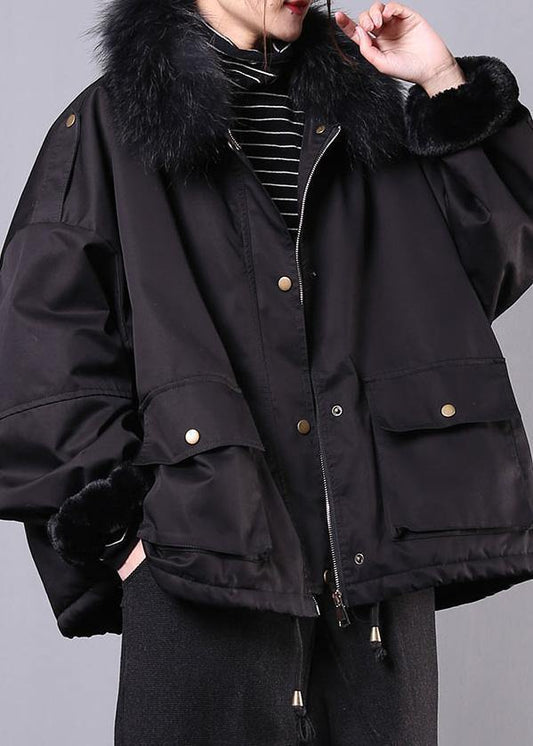 thick black casual outfit oversize Jackets & Coats pockets faux fur collar overcoat - SooLinen