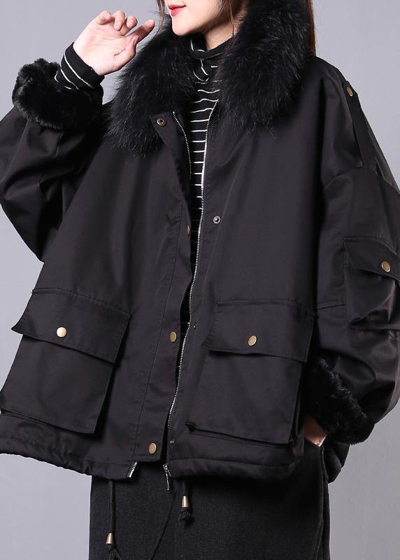 thick black casual outfit oversize Jackets & Coats pockets faux fur collar overcoat - SooLinen