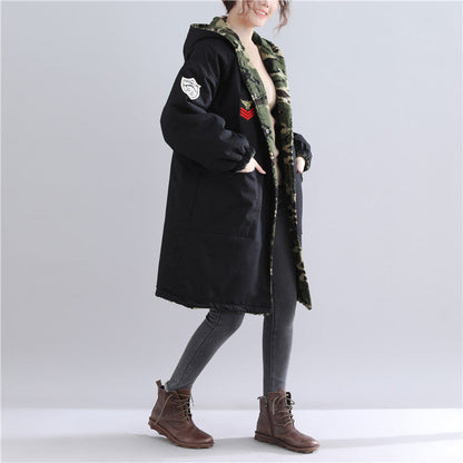 dicke schwarze Winterparkas Schneejacken mit Kapuze in Übergröße Wintermäntel mit feinen Taschen