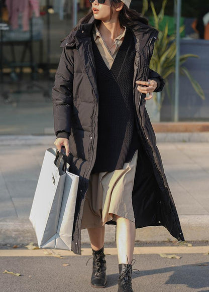 thick black women parka plus size warm winter coat hooded zippered winter outwear - SooLinen