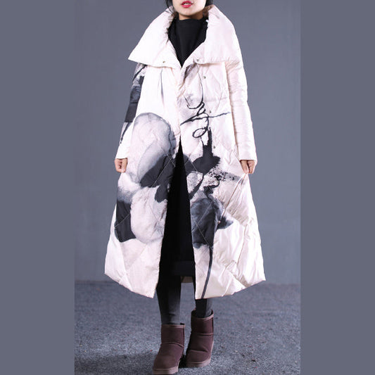 dicker, leichter Steppmantel mit Nude-Print, Stehkragen, Pufferjacken, elegante Pufferjacken mit Reißverschluss und Taschen