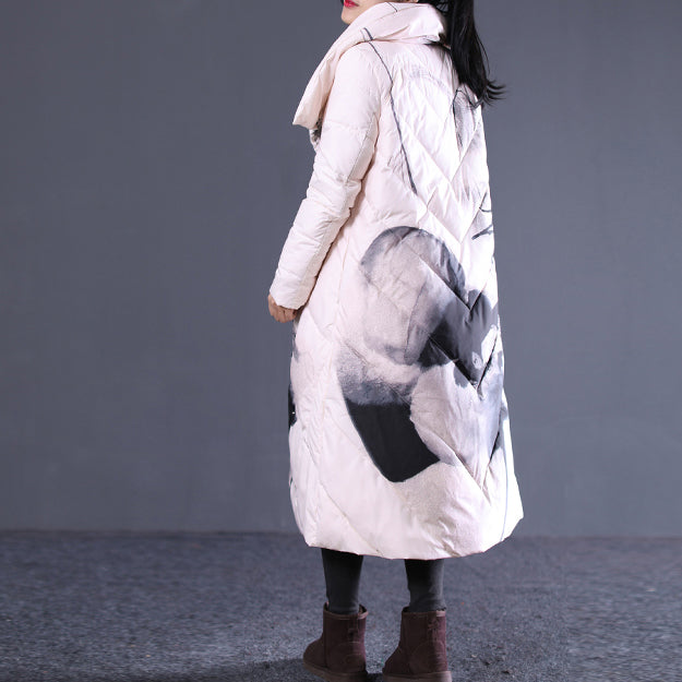 dicker, leichter Steppmantel mit Nude-Print, Stehkragen, Pufferjacken, elegante Pufferjacken mit Reißverschluss und Taschen