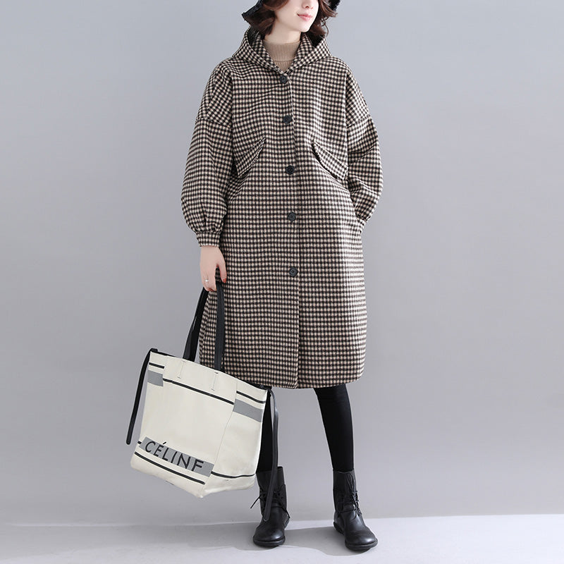 dick karierte Damenparkas, trendiger warmer Wintermantel mit Kapuze in Übergröße, luxuriöse Wintermäntel mit langen Ärmeln